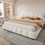 Christopher Knight Home Boucle Upholstered Platform Bed with Rounded Headboard & Sturdy Frame, King