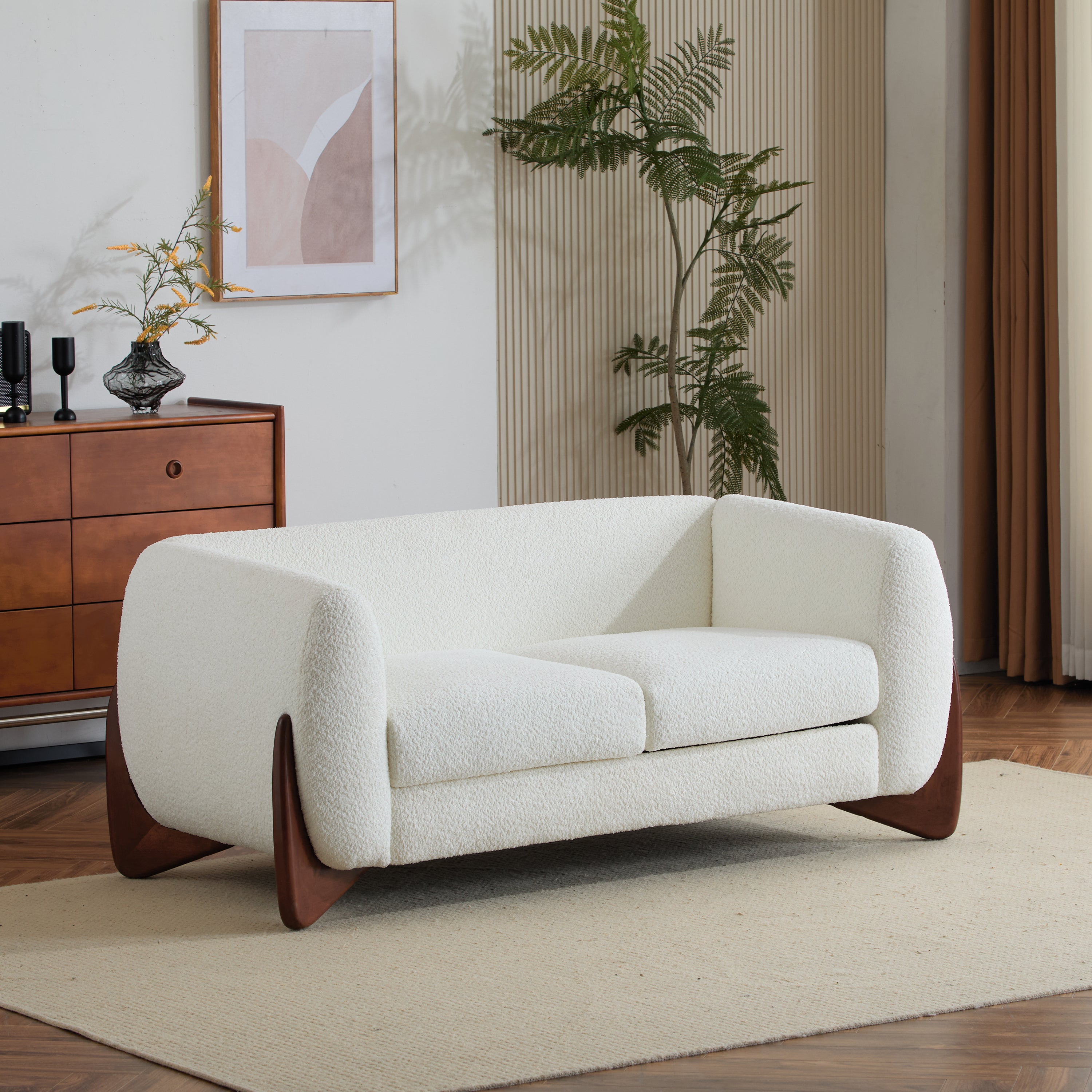 Christopher Knight Home Modern Boucle Upholstered 2-Seater Sofa with Birch Wood Legs