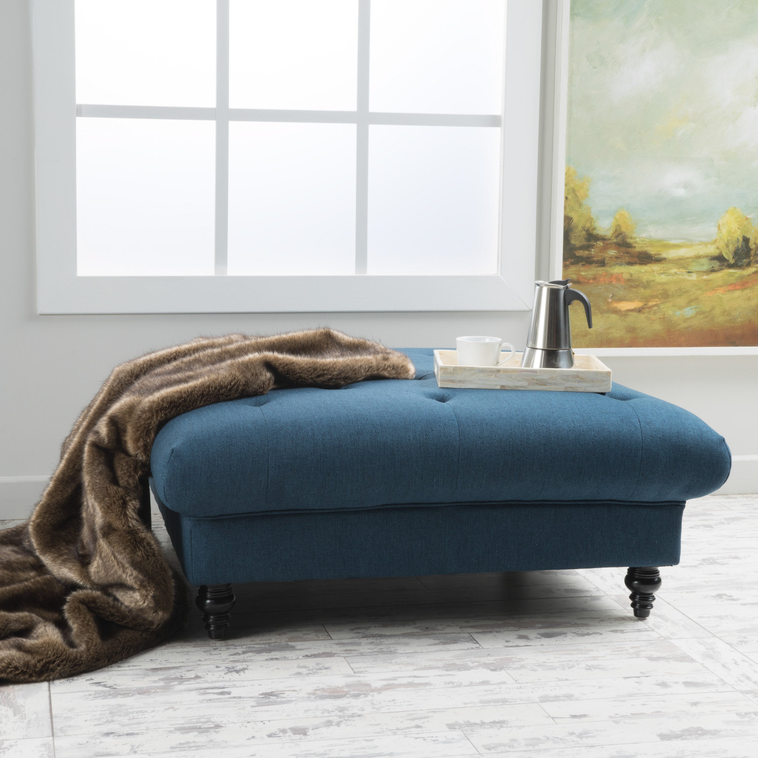 Tufted Oversized Ottoman – Large Square Footrest with Cushioned Top for Living Room & Bedroom