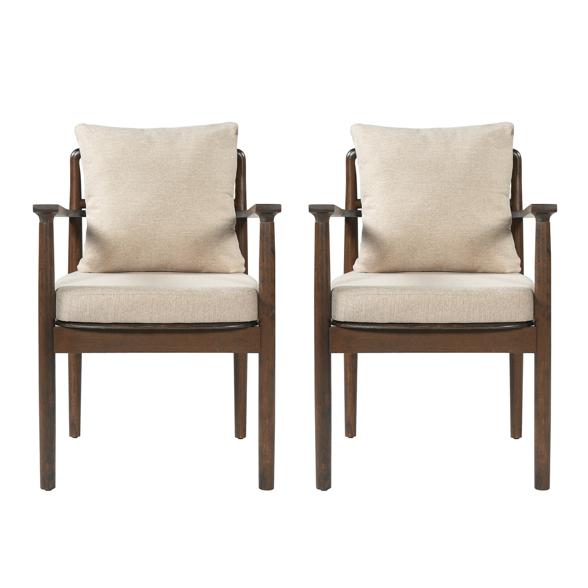 Christopher Knight Home Hecate Mid-Century Modern Rubberwood Dining Chairs with Cushions, Beige/Walnut, Set of 2