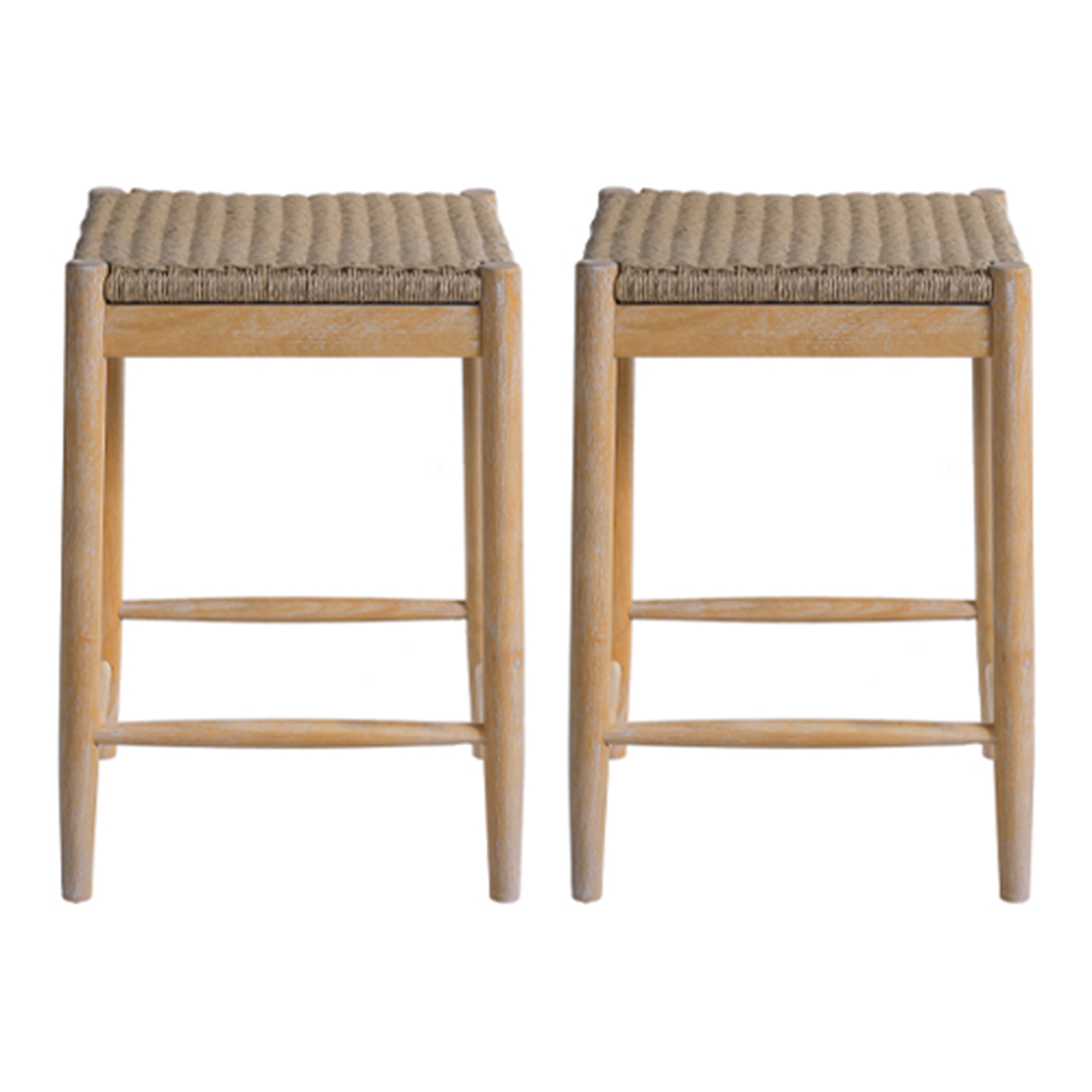 Christopher Knight Home Isabella Boho 25.8" Acacia Wood Backless Counter Stools with Wicker Woven Seat, Natural, Set of 2