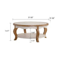 GDFStudio Juno Modern Wooden Round Coffee Table with Glass Top and Curved Legs, Natural Wood