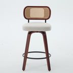 GDFStudio Sean 25.59" Faux Leather Upholstered Rattan Back Swivel Bar Stool with Footrest (Set of 2), Beige/Brown