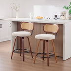 GDFStudio Sean 25.59" Faux Leather Upholstered Rattan Back Swivel Bar Stool with Footrest (Set of 2), Beige/Brown