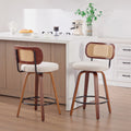 GDFStudio Sean 25.59" Faux Leather Upholstered Rattan Back Swivel Bar Stool with Footrest (Set of 2), Beige/Brown