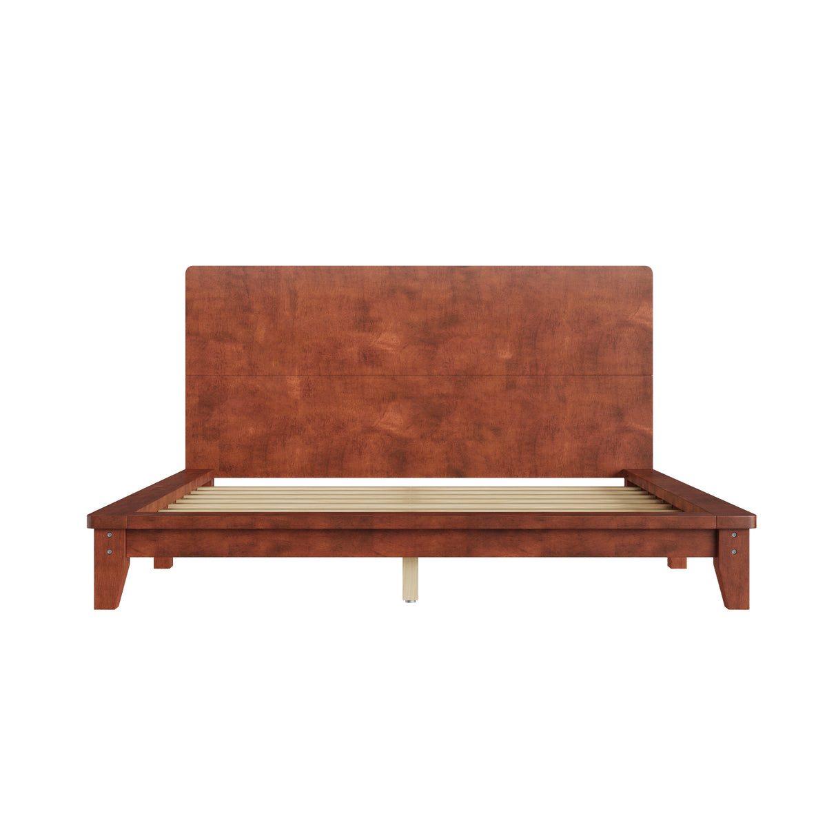 GDFStudio Duran Platform Bed Frame with Headboard, Wood Slat Support, Queen Size,Brown