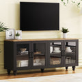 GDFStudio Wei 63" Farmhouse Wooden TV Stand with Tempered Glass Doors and Adjustable Shelves, Black