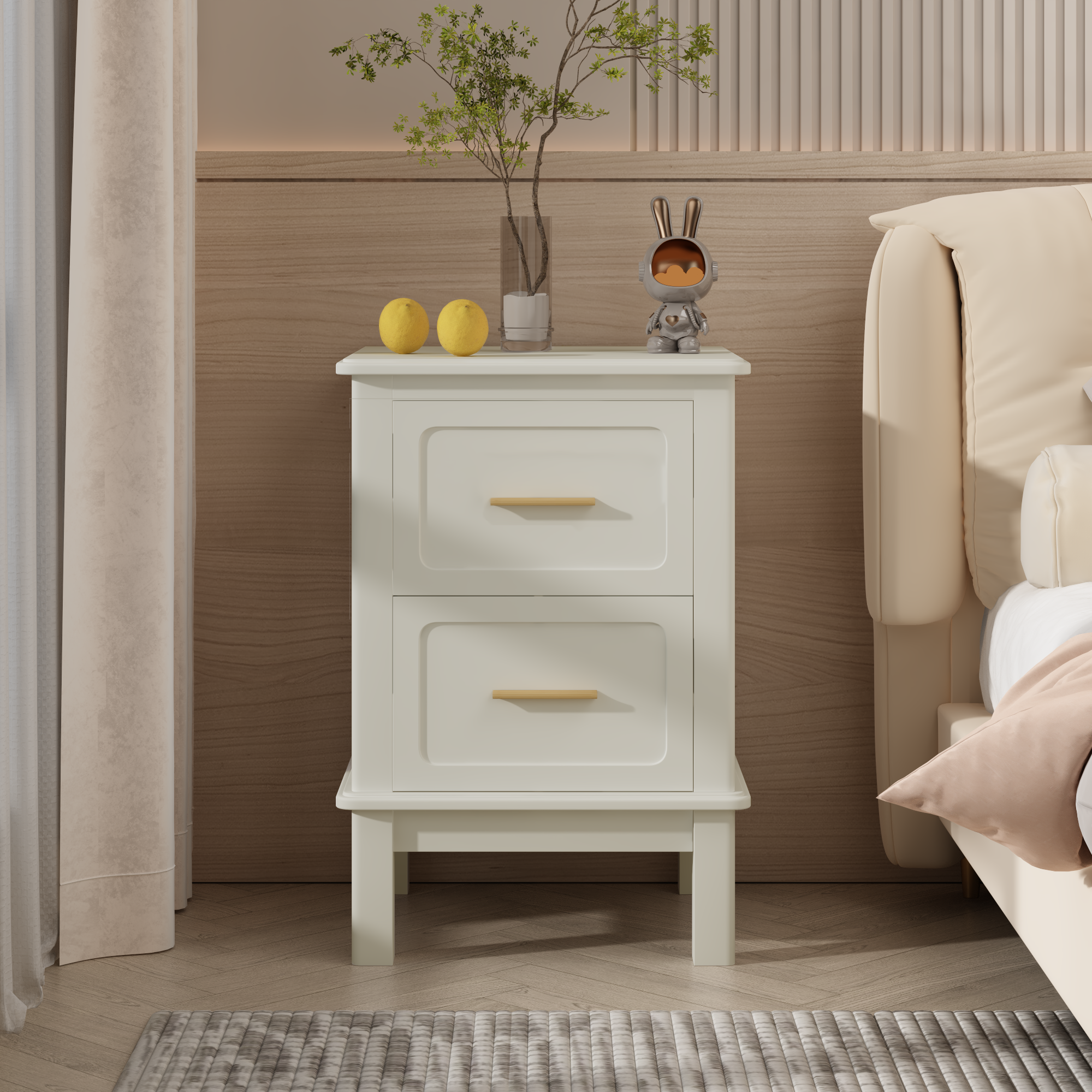 GDFStudio Elise Modern Wood Nightstand with 2 Drawers, White