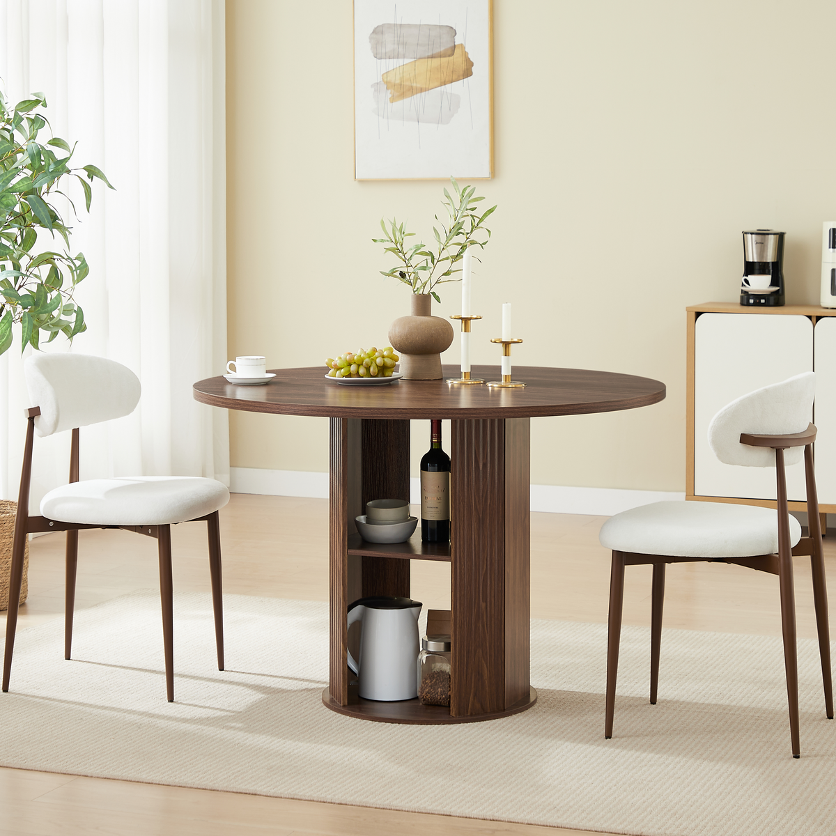 GDFStudio OakHaven 3 Piece Wood Dining Set,Walnut