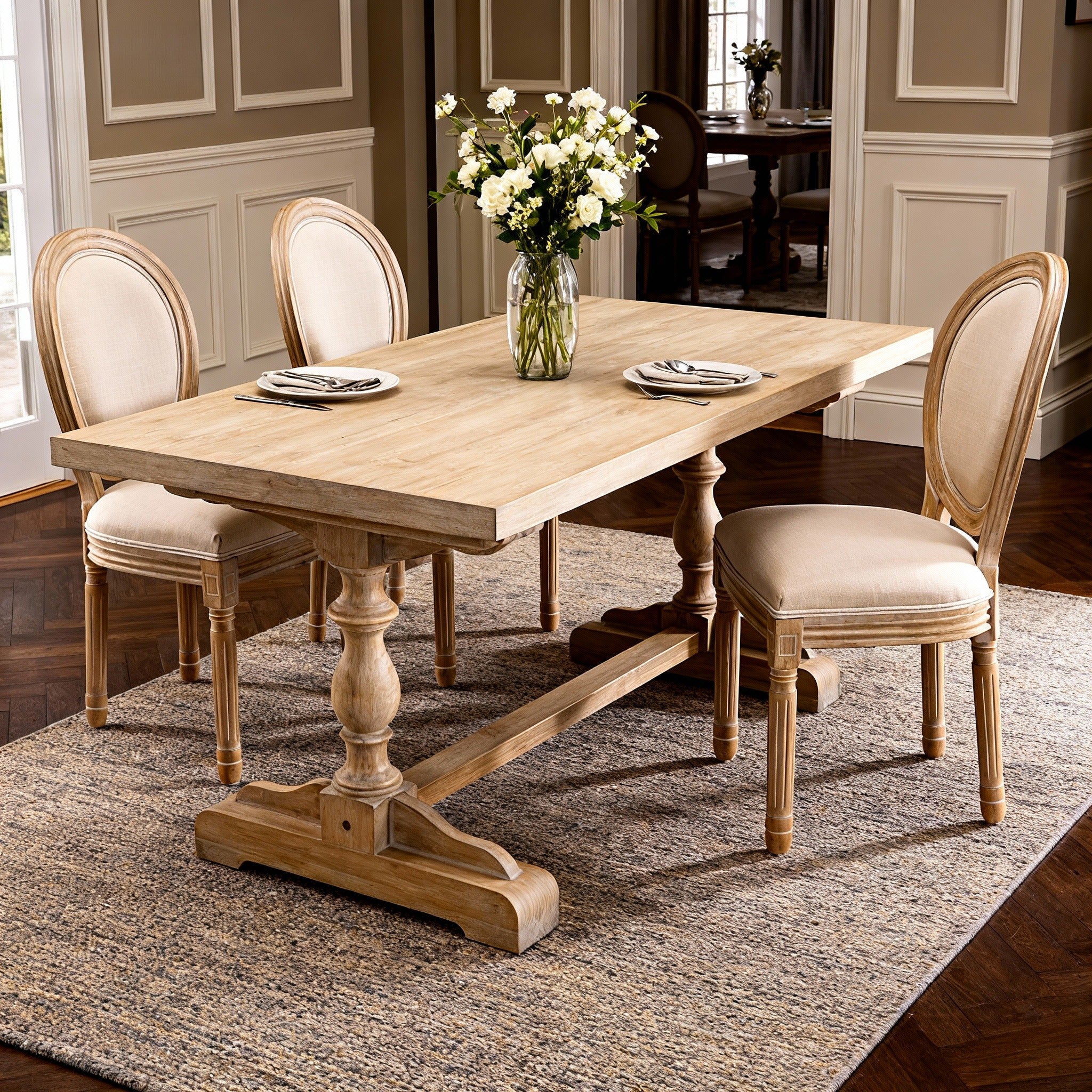GDFStudio Provence French Country Fabric Upholstered Dining Chairs (Set of 2), Beige, Sponge Backrest