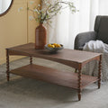 GDFStudio Ottilia Rustic Wood Coffee Table with Turned Spiral Legs and Lower Shelf, Brown