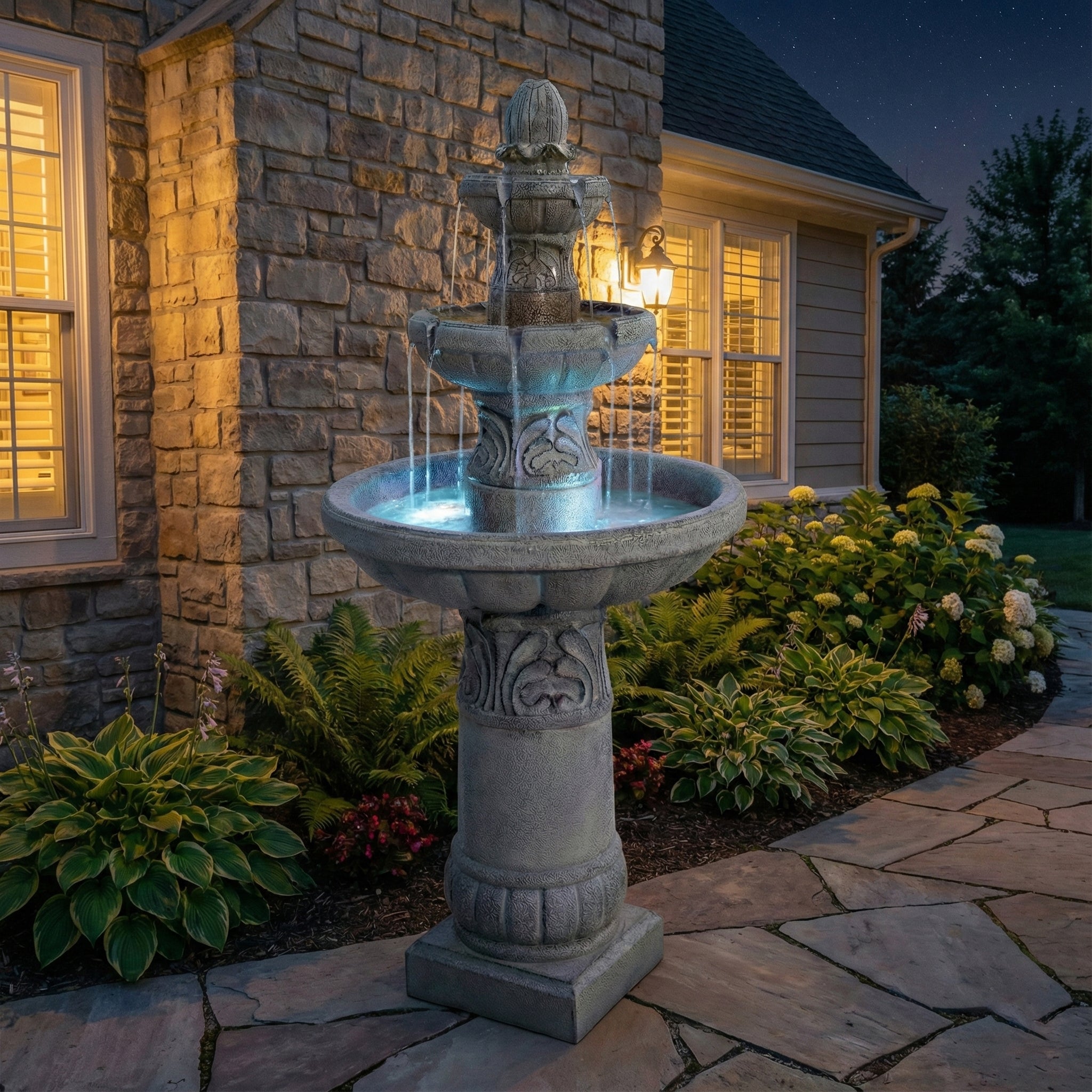GDFStudio Craigie Modern 52" Resin Outdoor Garden Fountains, Gray