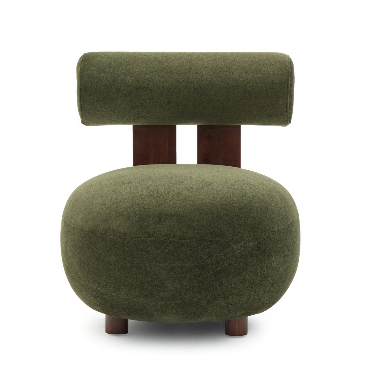 Christopher Knight Home Chariya Modern Rubberwood Velvet Upholstered Sculptural Accent Chair with Cylindrical Backrest, Olive Green/Walnut