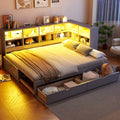 GDFStudio Reyes Daybed with Two Storage Drawers, LED Light and USB Ports, Twin XL to King Size, Gray
