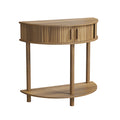 GDFStudio Alderbrook Half-Moon Wooden Console Table with Shelf,Walnut