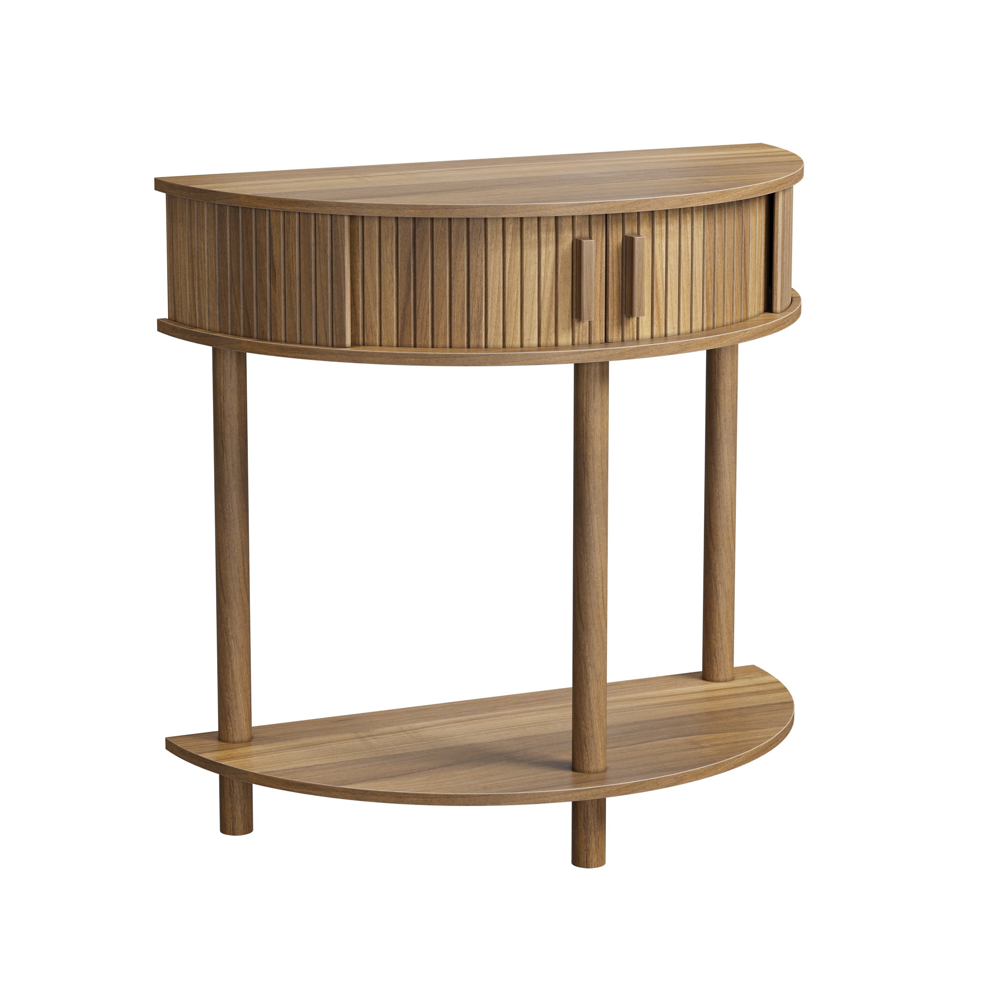 GDFStudio Alderbrook Half-Moon Wooden Console Table with Shelf,Walnut