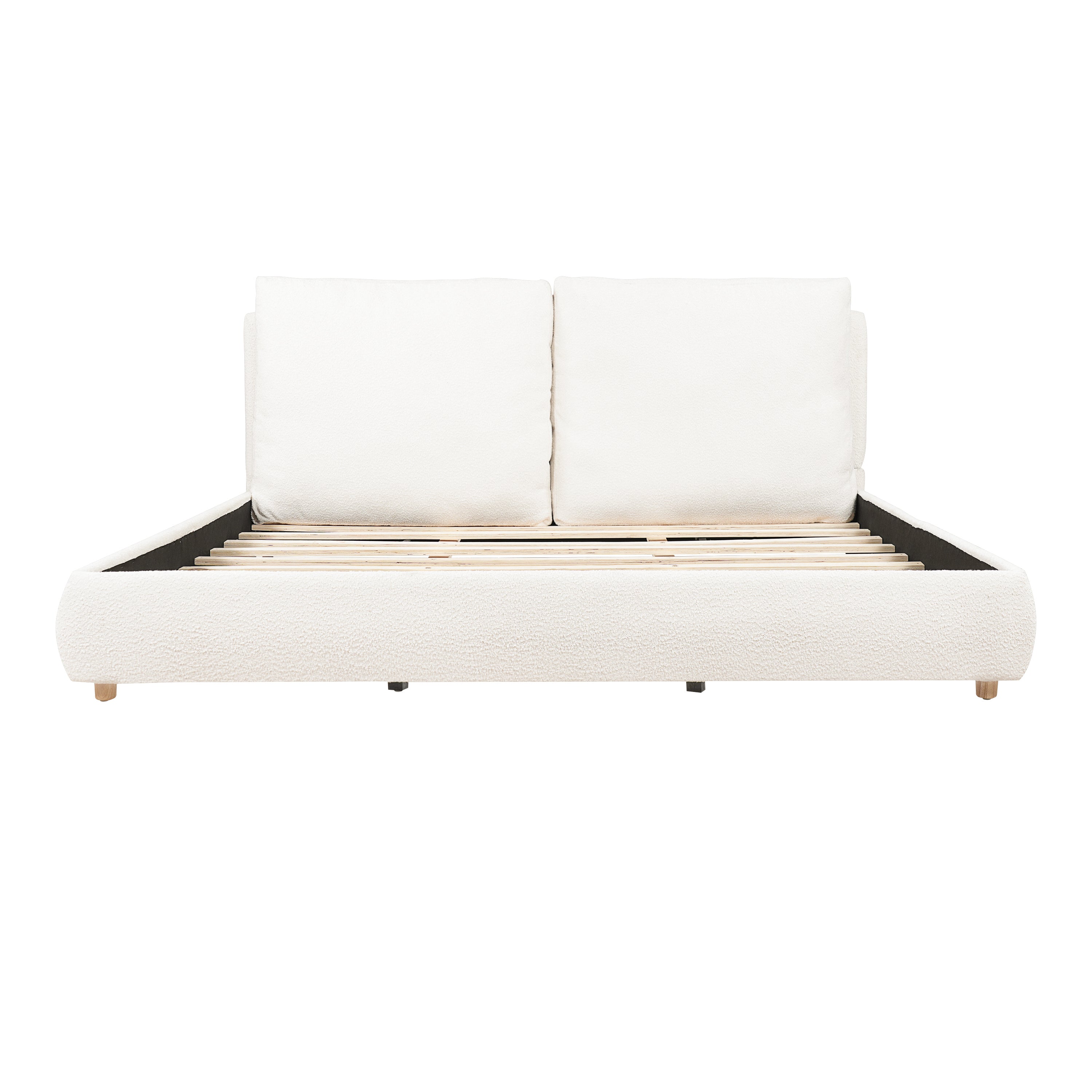Christopher Knight Home Nicolas Fabric Upholstered Platform Bed with Removable Pillow Headboard, King, White