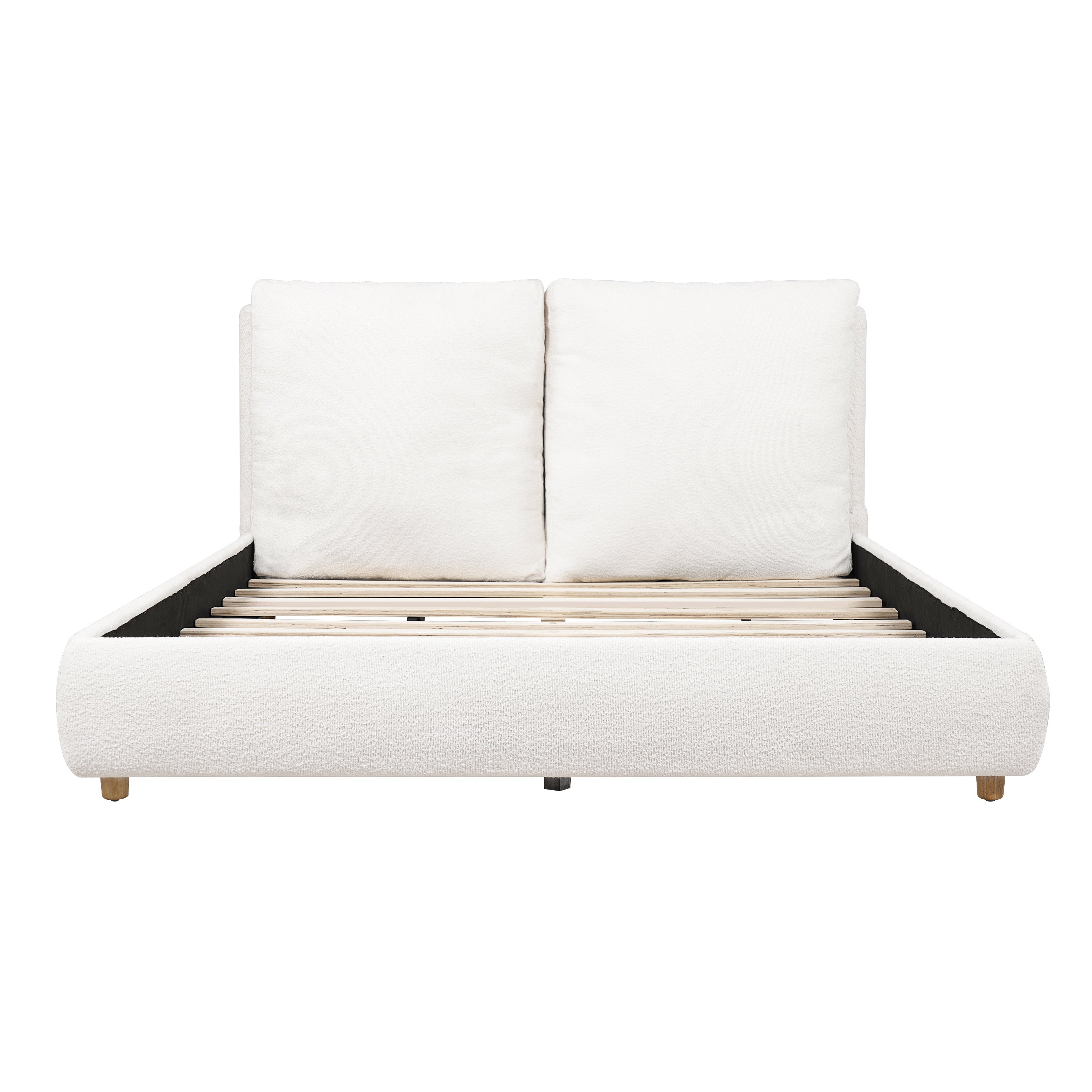 Christopher Knight Home Nicolas Fabric Upholstered Platform Bed with Removable Pillow Headboard, Queen, White