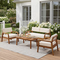 Christopher Knight Home Carter Patio Modern Acacia Wood 4-Piece Outdoor Sofa Set with Cushions, Teak/Cream