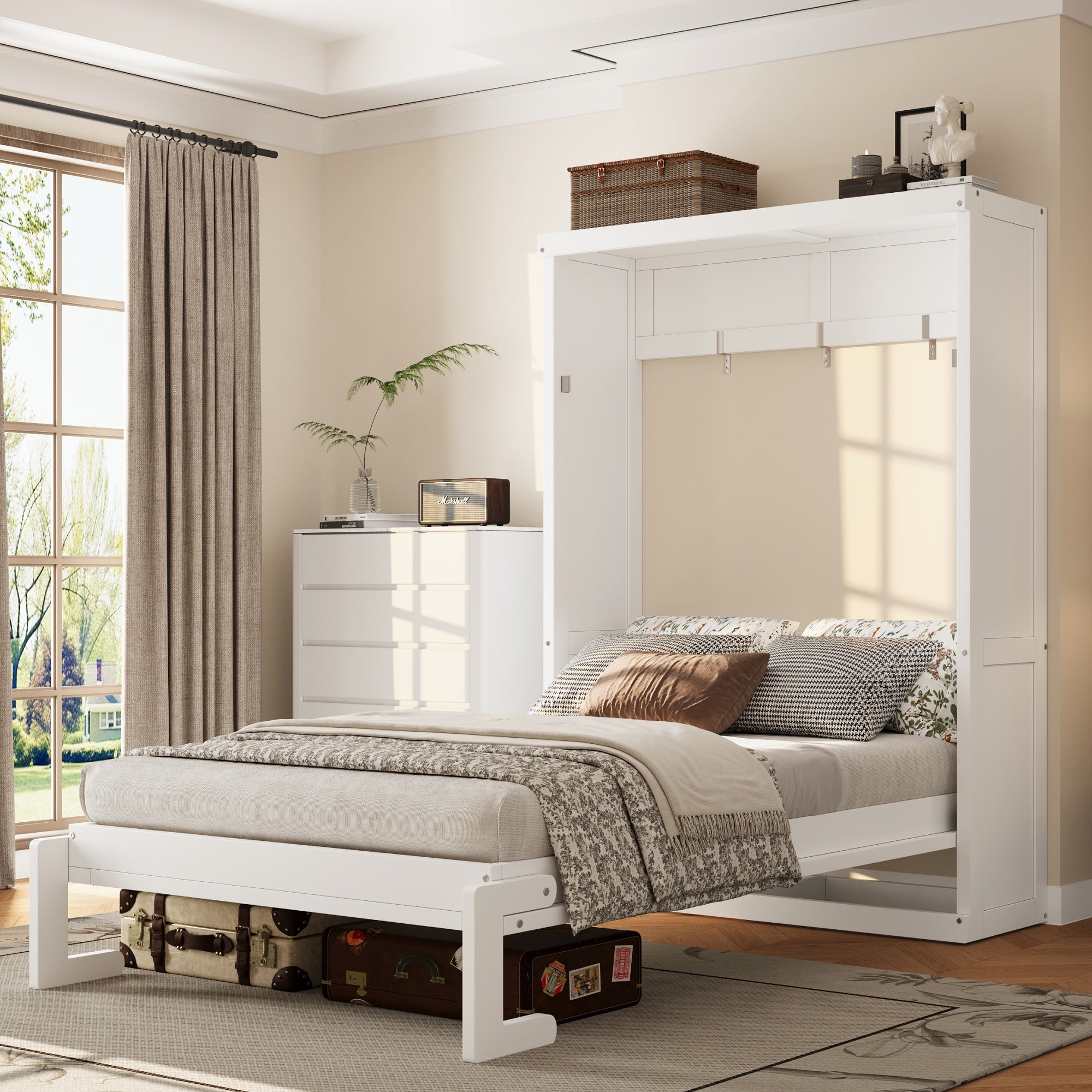 GDFStudio Reyes Murphy Bed with Folding Design, Twin Size, White