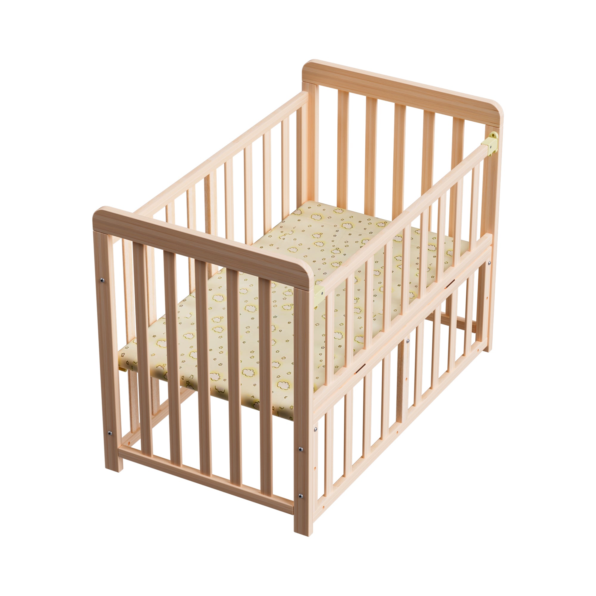 GDFStudio Dublin 3-in-1 Convertible Bedside Crib with Solid Pine Frame and Wheels, Natural
