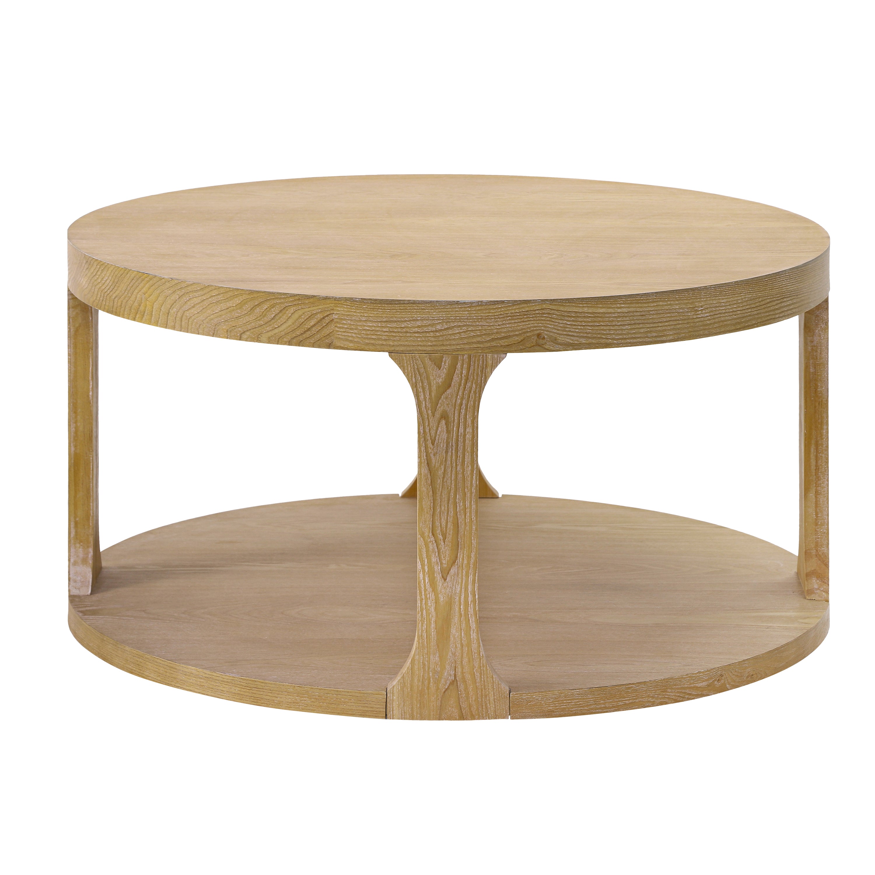 Christopher Knight Home Xochitl Farmhouse Round Wood Coffee Table with 2-Tier Storage Shelf, Natural, 34.25"