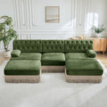 GDFStudio Amaris 106'' Modern Velvet Tufted U Shaped Sectional Sofa with Tassel Skirt, Green