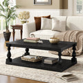 GDFStudio Bertie 43.50¡± Vintage Coffee Table with Vase Column Legs and Pine Veneer, Black