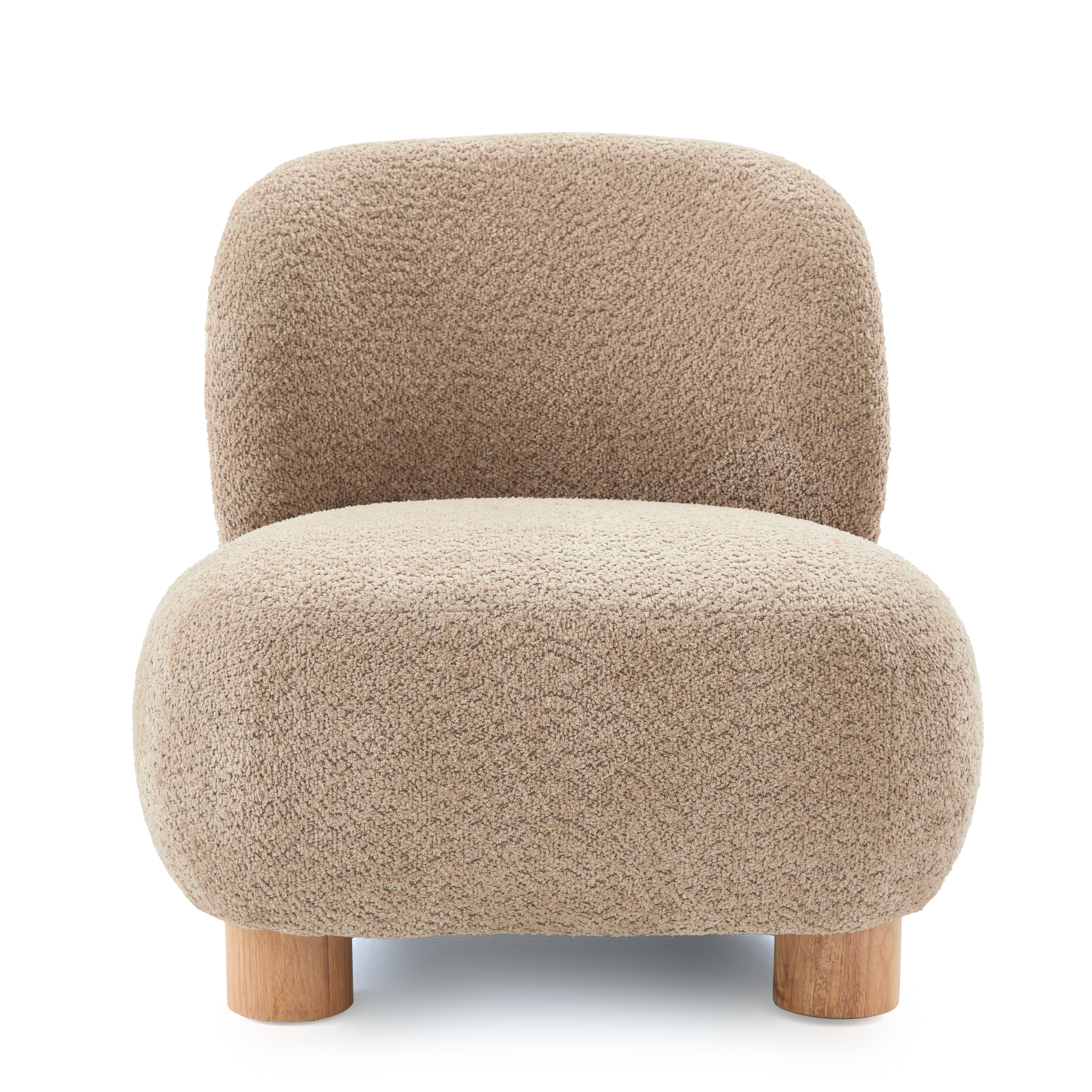 Christopher Knight Home Nisha Modern Rubber Wood Boucle Upholstered Accent Chair, Light brown/Natural