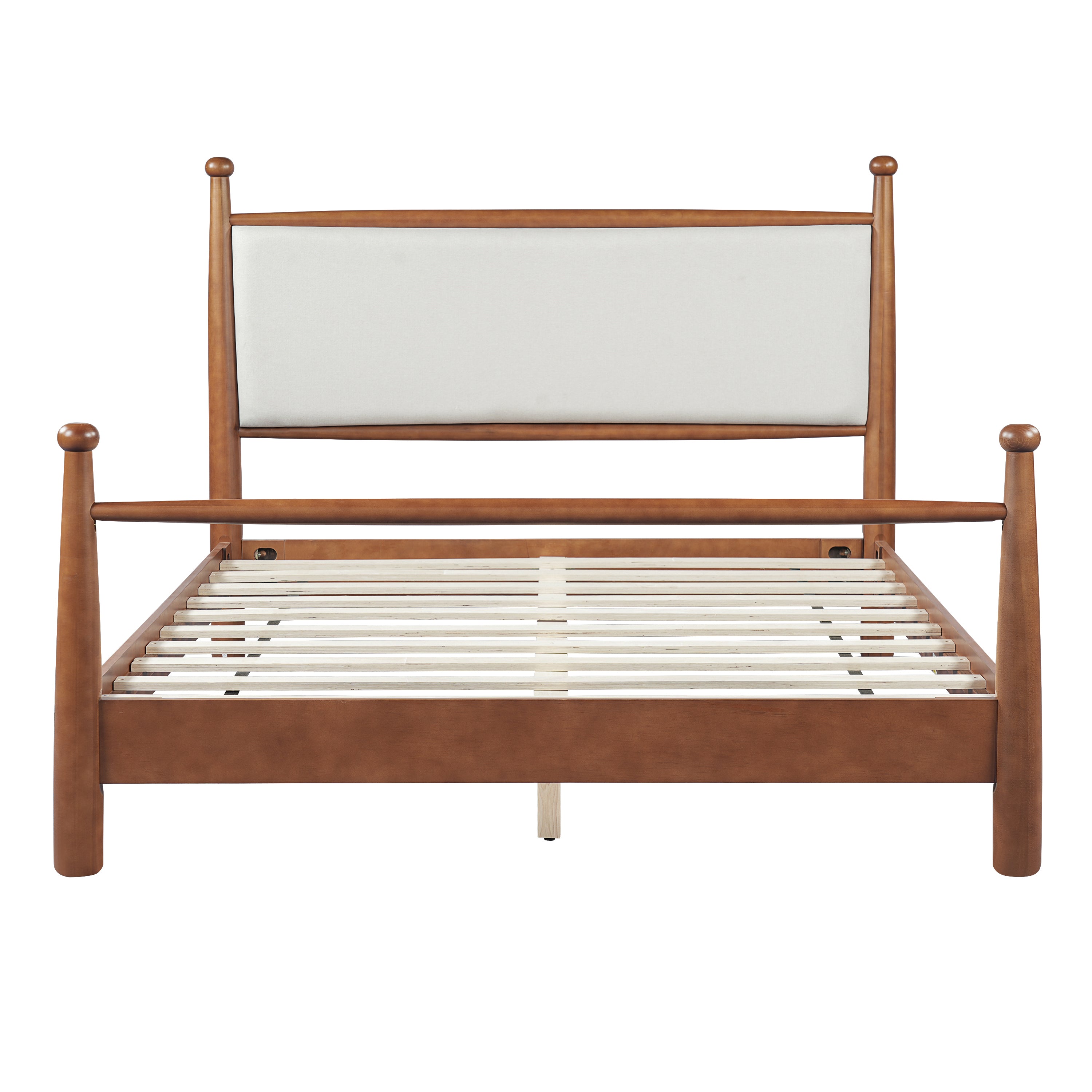 Christopher Knight Home Johnny Vintage Poplar Bed Frame with Upholstered Headboard, Walnut, Queen
