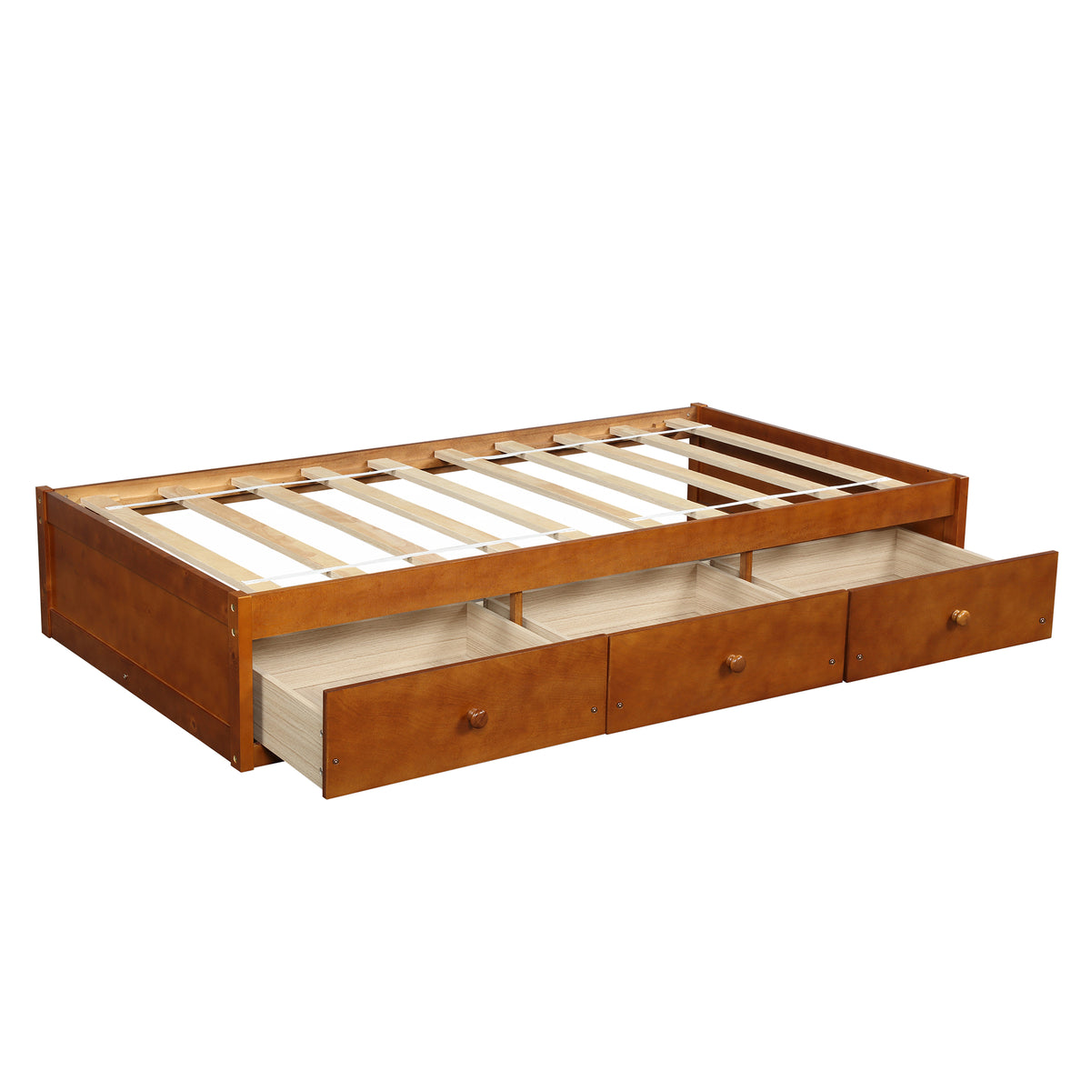 GDFStudio Edith Transitional Wood Platform Storage Bed with 3 Drawers, Oak