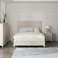 GDFStudio Doris Vertical Grain Solid Wood Bed Frame with Headboard and Spindle Wood Leg, Beige/Queen
