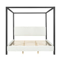 Christopher Knight Home Emre Modern Metal and Wooden Boucl? Upholstered Canopy Bed, White/Black, King