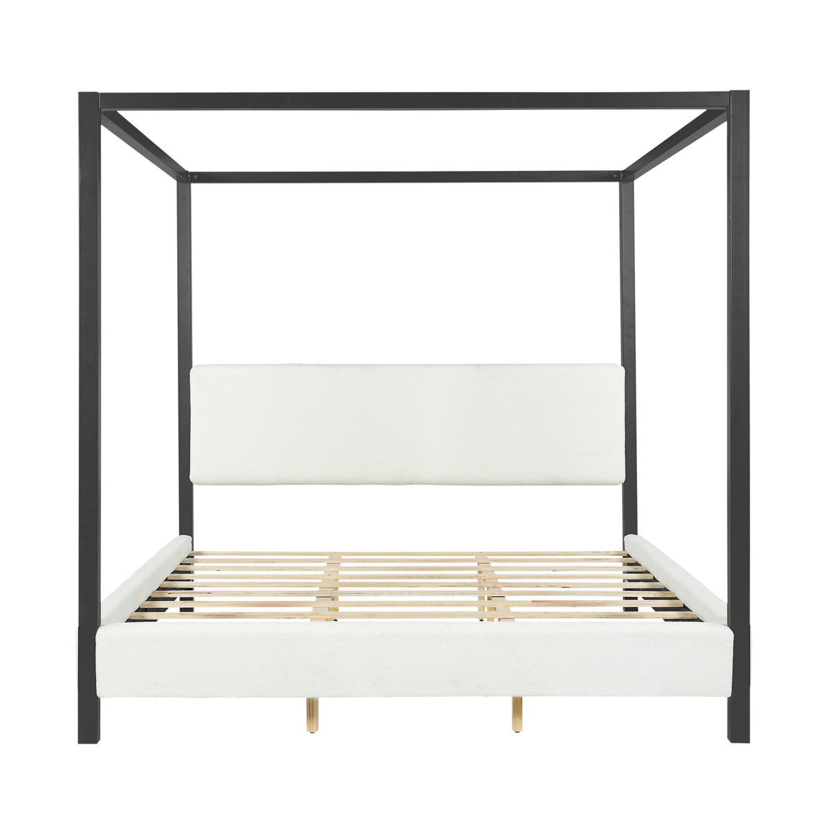 Christopher Knight Home Emre Modern Metal and Wooden Boucl? Upholstered Canopy Bed, White/Black, King
