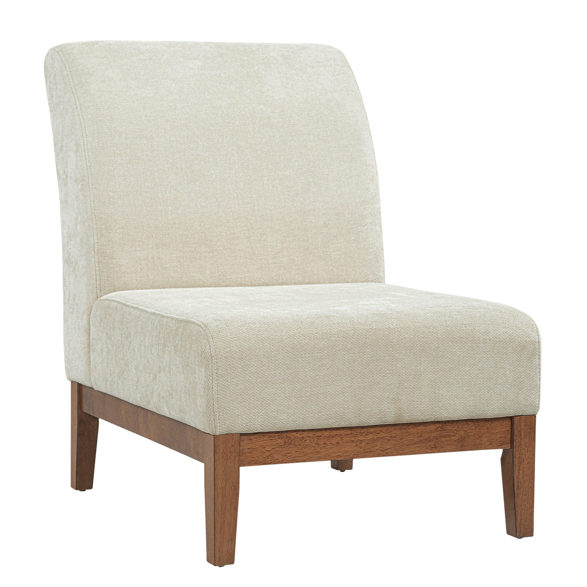 Christopher Knight Home Hyejin Modern Rubberwood Upholstered Accent Chair with Curved Backrest, Beige/Walnut