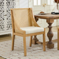 GDFStudio Brielle Single Pack Linen Upholstered Wood and Cane Dining Chair, Beige Cushion