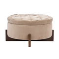 Christopher Knight Home Javier Modern Wooden Upholstered Round Storage Ottoman with Tufted Design and Reversible Lid, Camel-Velvet