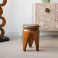 GDFStudio Arashi Carved Paulownia Wood 11  Round Accent Table, Brown