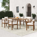 Christopher Knight Home Merlin Patio Rustic 7-Piece Acacia Wood Outdoor Expandable Dining Set with Cushioned Dining Chairs, Teak/Brown/Cream