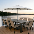 GDFStudio Calder Metal Outdoor Slatted Rectangular Dining Table with Umbrella Hole, Brown