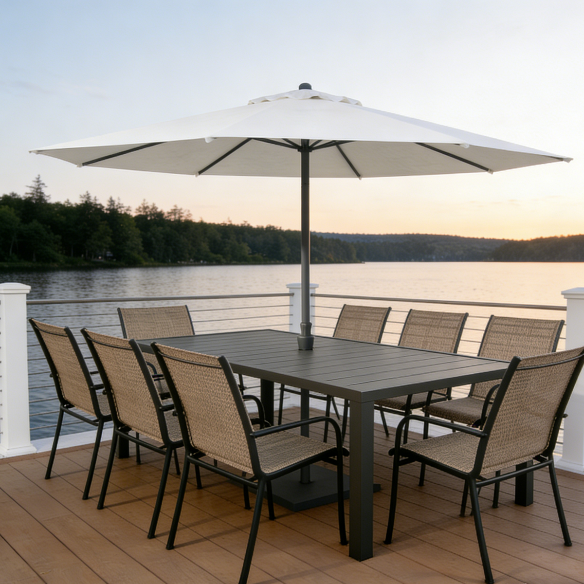 GDFStudio Calder Metal Outdoor Slatted Rectangular Dining Table with Umbrella Hole, Brown