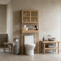 GDFStudio Rhett Vertical Bamboo Over Toilet Storage Cabinet with Adjustable Shelves and Slatted Doors, Natural