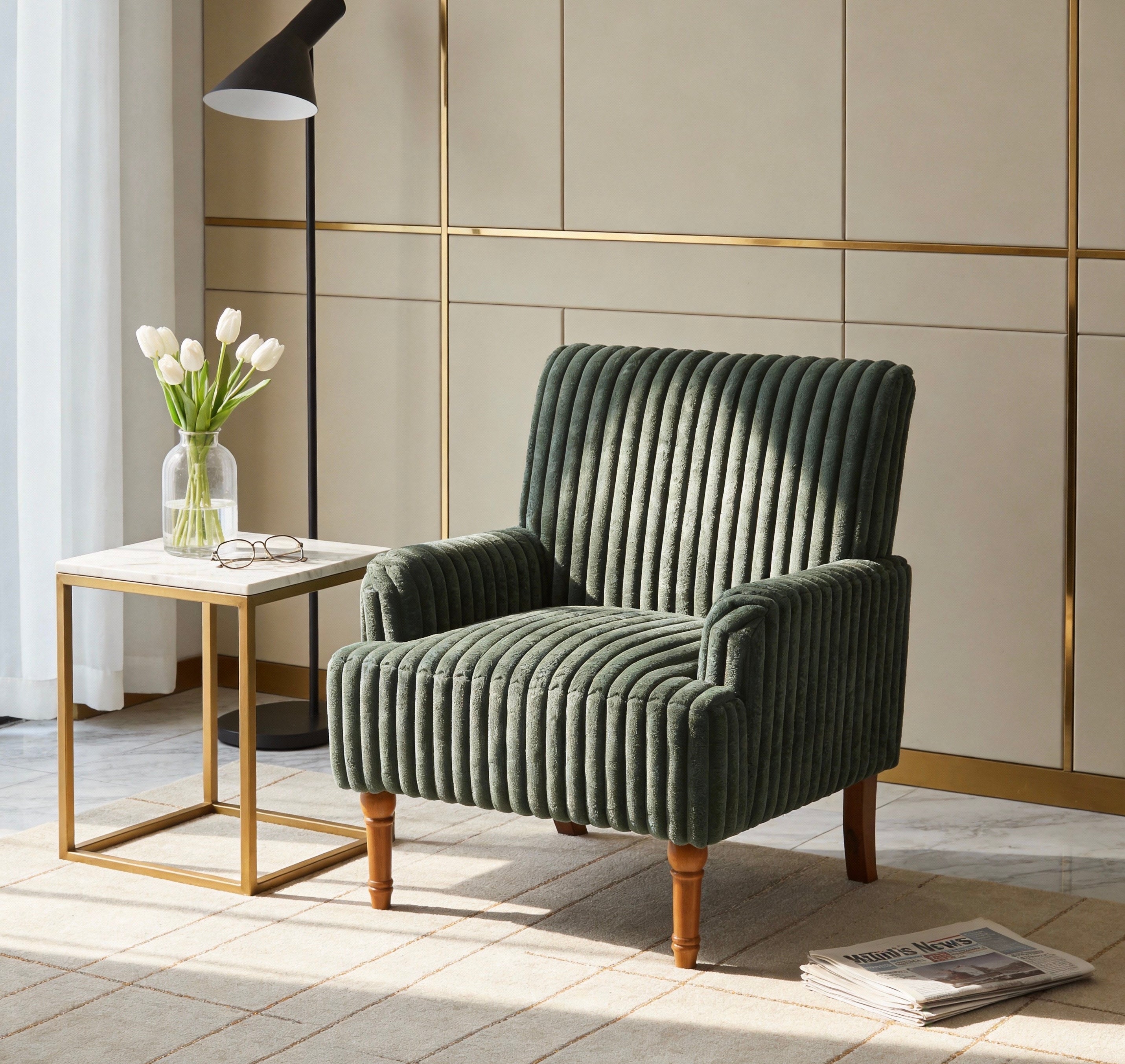 GDFStudio James Modern Corduroy Accent Chair with Solid Wood Legs