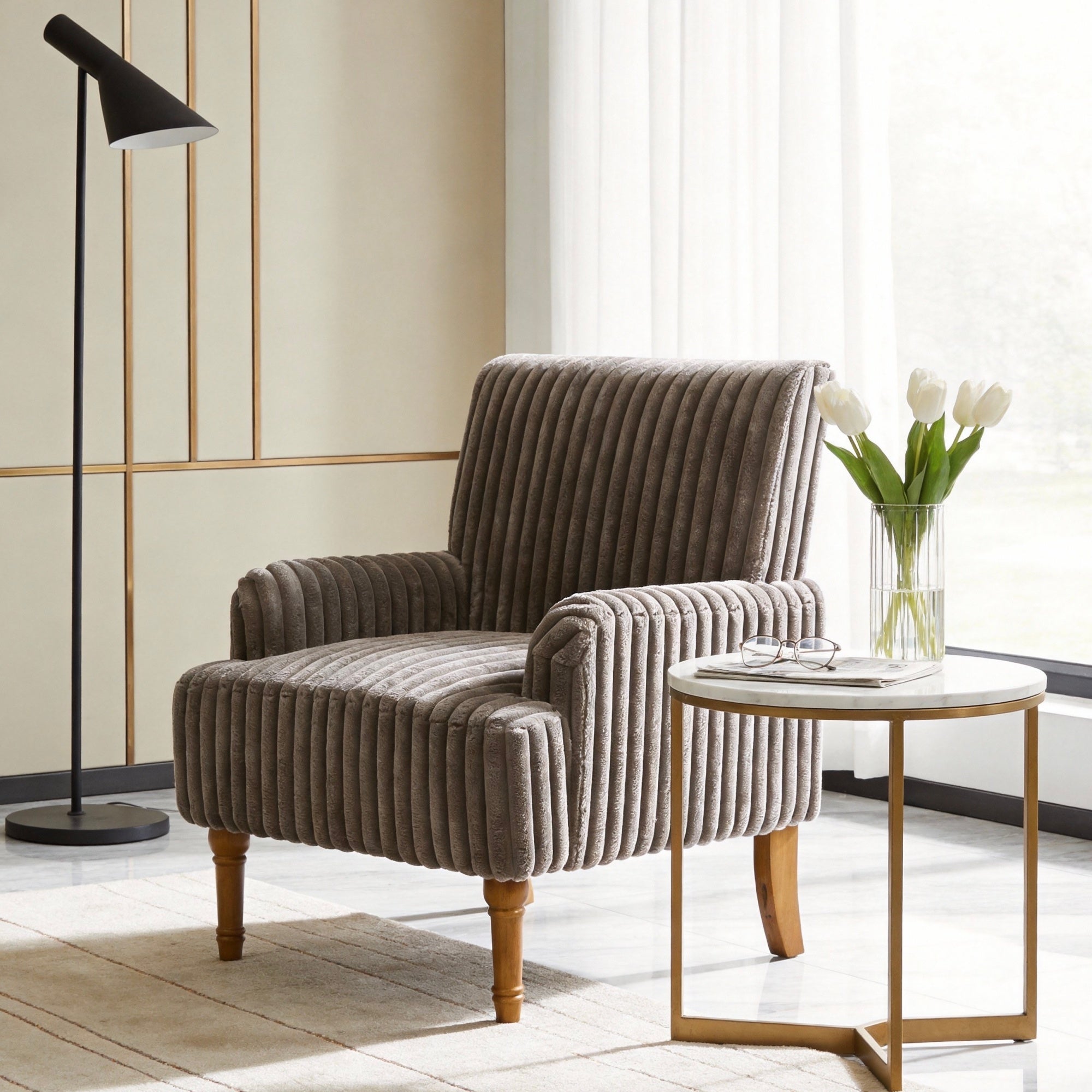 GDFStudio James Modern Corduroy Accent Chair with Solid Wood Legs