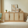 GDFStudio Nita Boho Rattan and Wood 4-Door Sideboard Storage Cabinet