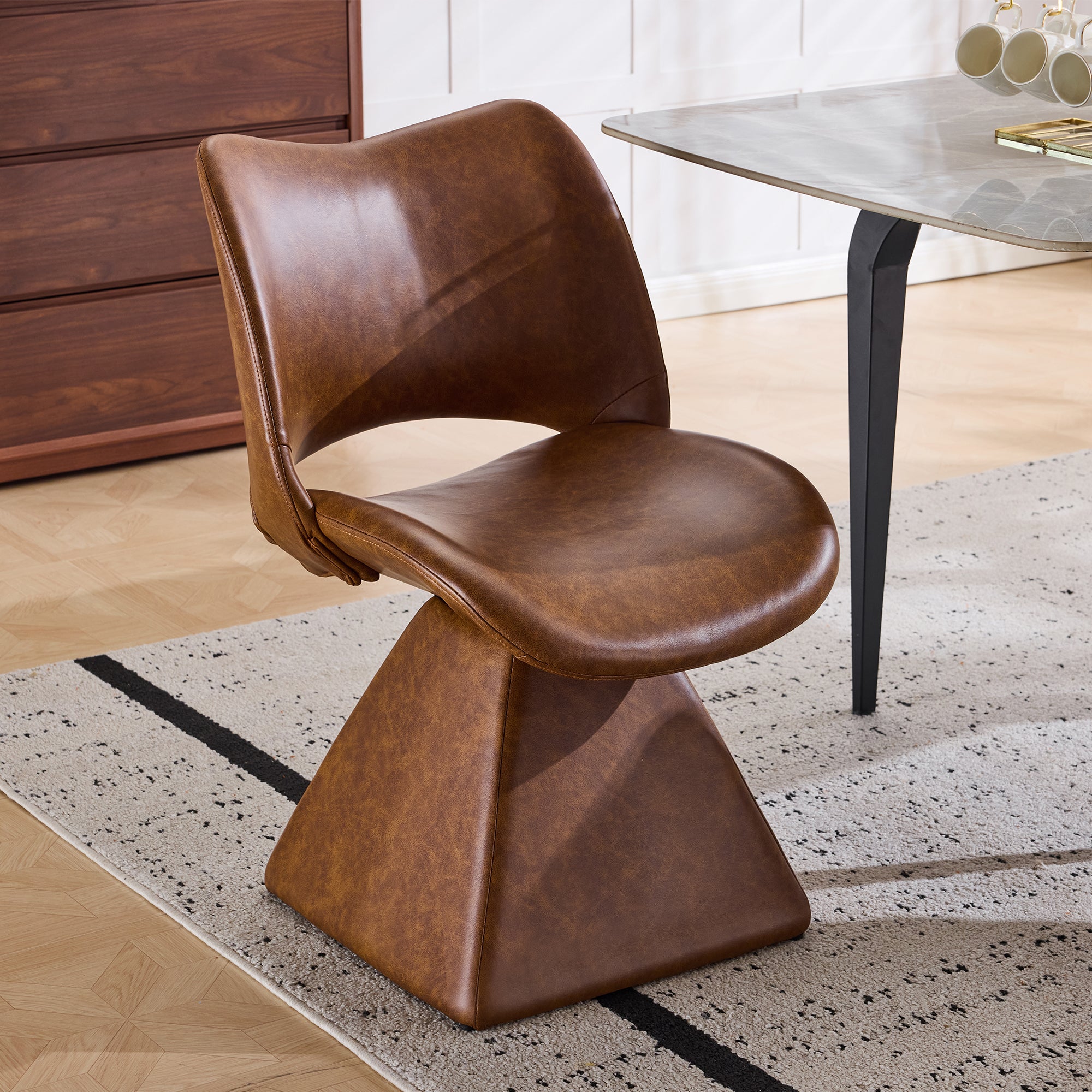 GDFStudio Gracia Modern Swivel Faux Leather Upholstered Dining Chair with Curved Back