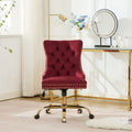 GDFStudio Gene Velvet Button-Tufted Height-adjustable Swivel Office Chair with Gold Metal Base, Red