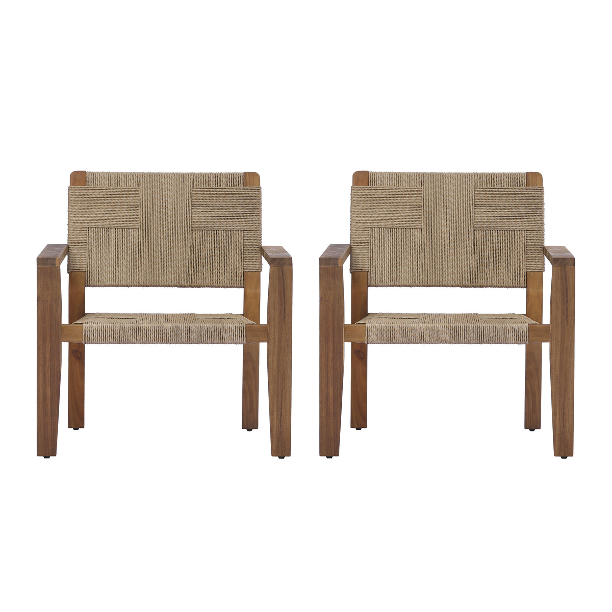 Christopher Knight Home Tude Farmhouse Acacia Wood Patio Club Chairs with Twist Rope Design (Set of 2), Brown/Natural