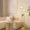 GDFStudio Esteban Modern Metal and Wood Floor Lamps with 3 Adjustable LED Bird Lights and Shelves, Gold