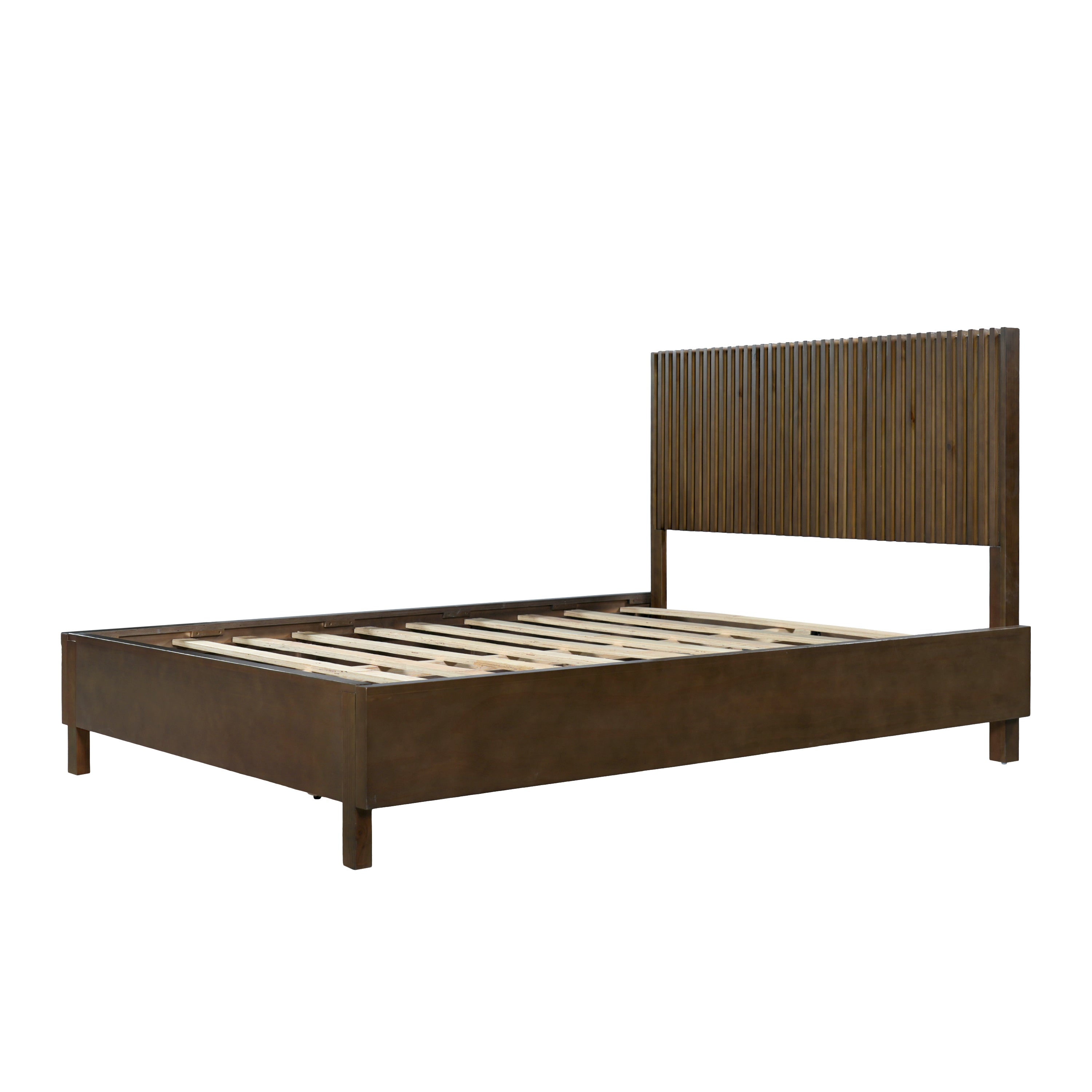 Christopher Knight Home Mid-Century Modern Wood Platform Bed Frame with Vertical Slat Headboard, Brown, Queen